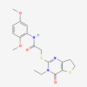 molecular formula C18H21N3O4S2 B2956450 N-(2,5-dimethoxyphenyl)-2-({3-ethyl-4-oxo-3H,4H,6H,7H-thieno[3,2-d]pyrimidin-2-yl}sulfanyl)acetamide CAS No. 893366-04-6