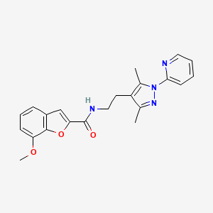 molecular formula C22H22N4O3 B2956471 N-(2-(3,5-dimethyl-1-(pyridin-2-yl)-1H-pyrazol-4-yl)ethyl)-7-methoxybenzofuran-2-carboxamide CAS No. 2034486-83-2