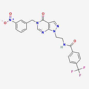 molecular formula C22H17F3N6O4 B2956515 N-(2-(5-(3-nitrobenzyl)-4-oxo-4,5-dihydro-1H-pyrazolo[3,4-d]pyrimidin-1-yl)ethyl)-4-(trifluoromethyl)benzamide CAS No. 922036-78-0