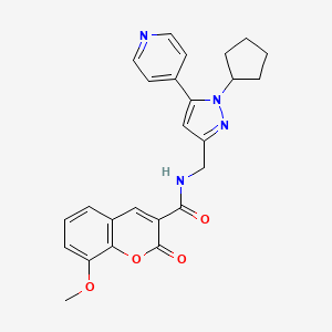 molecular formula C25H24N4O4 B2956570 N-((1-cyclopentyl-5-(pyridin-4-yl)-1H-pyrazol-3-yl)methyl)-8-methoxy-2-oxo-2H-chromene-3-carboxamide CAS No. 1421524-65-3