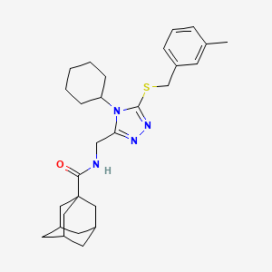 molecular formula C28H38N4OS B2956575 N-[(4-cyclohexyl-5-{[(3-methylphenyl)methyl]sulfanyl}-4H-1,2,4-triazol-3-yl)methyl]adamantane-1-carboxamide CAS No. 477304-16-8