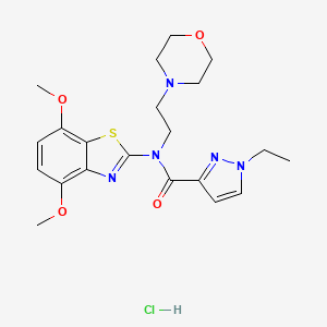 molecular formula C21H28ClN5O4S B2956599 N-(4,7-dimethoxybenzo[d]thiazol-2-yl)-1-ethyl-N-(2-morpholinoethyl)-1H-pyrazole-3-carboxamide hydrochloride CAS No. 1189698-37-0