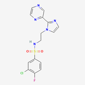 3-chloro-4-fluoro-N-(2-(2-(pyrazin-2-yl)-1H-imidazol-1-yl)ethyl)benzenesulfonamide