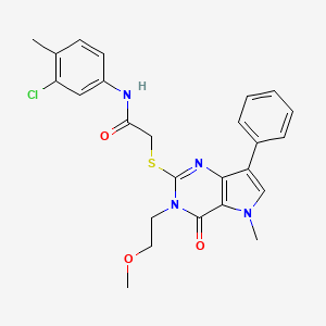 molecular formula C25H25ClN4O3S B2956627 N-(3-chloro-4-methylphenyl)-2-{[3-(2-methoxyethyl)-5-methyl-4-oxo-7-phenyl-3H,4H,5H-pyrrolo[3,2-d]pyrimidin-2-yl]sulfanyl}acetamide CAS No. 1111960-85-0
