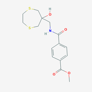molecular formula C15H19NO4S2 B2956680 Methyl 4-{[(6-hydroxy-1,4-dithiepan-6-yl)methyl]carbamoyl}benzoate CAS No. 2415472-42-1