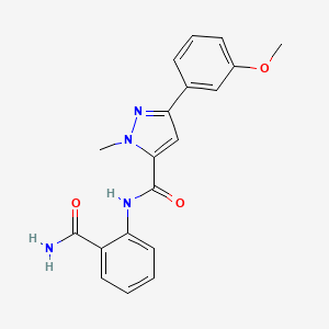molecular formula C19H18N4O3 B2956700 N-(2-carbamoylphenyl)-3-(3-methoxyphenyl)-1-methyl-1H-pyrazole-5-carboxamide CAS No. 1219913-03-7