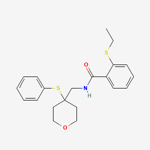 molecular formula C21H25NO2S2 B2956732 2-(ethylthio)-N-((4-(phenylthio)tetrahydro-2H-pyran-4-yl)methyl)benzamide CAS No. 1797726-90-9