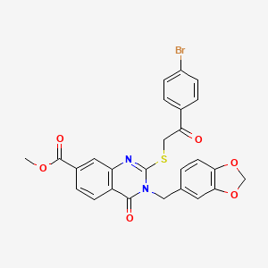 molecular formula C26H19BrN2O6S B2956734 Methyl 3-(benzo[d][1,3]dioxol-5-ylmethyl)-2-((2-(4-bromophenyl)-2-oxoethyl)thio)-4-oxo-3,4-dihydroquinazoline-7-carboxylate CAS No. 450372-06-2