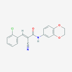 molecular formula C18H13ClN2O3 B2956739 (E)-3-(2-chlorophenyl)-2-cyano-N-(2,3-dihydro-1,4-benzodioxin-6-yl)prop-2-enamide CAS No. 805258-96-2