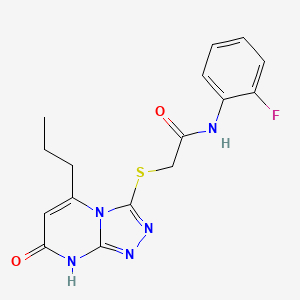 molecular formula C16H16FN5O2S B2956742 N-(2-fluorophenyl)-2-((7-oxo-5-propyl-7,8-dihydro-[1,2,4]triazolo[4,3-a]pyrimidin-3-yl)thio)acetamide CAS No. 891125-95-4