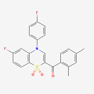 molecular formula C23H17F2NO3S B2956746 (2,4-dimethylphenyl)[6-fluoro-4-(4-fluorophenyl)-1,1-dioxido-4H-1,4-benzothiazin-2-yl]methanone CAS No. 1114853-10-9
