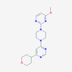 molecular formula C18H24N6O2 B2956749 4-Methoxy-2-[4-[6-(oxan-4-yl)pyrimidin-4-yl]piperazin-1-yl]pyrimidine CAS No. 2415465-75-5