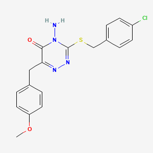 molecular formula C18H17ClN4O2S B2956755 4-amino-3-((4-chlorobenzyl)thio)-6-(4-methoxybenzyl)-1,2,4-triazin-5(4H)-one CAS No. 886966-55-8