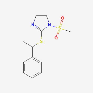 molecular formula C12H16N2O2S2 B2956756 1-甲磺酰基-2-(1-苯乙硫基)-4,5-二氢咪唑 CAS No. 868216-92-6