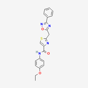 molecular formula C21H18N4O3S B2956763 N-(4-ethoxyphenyl)-2-((3-phenyl-1,2,4-oxadiazol-5-yl)methyl)thiazole-4-carboxamide CAS No. 1251602-18-2