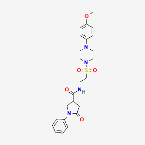 molecular formula C24H30N4O5S B2956766 N-(2-{[4-(4-methoxyphenyl)piperazin-1-yl]sulfonyl}ethyl)-5-oxo-1-phenylpyrrolidine-3-carboxamide CAS No. 933217-70-0
