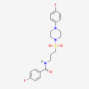 molecular formula C20H23F2N3O3S B2956809 4-fluoro-N-(3-((4-(4-fluorophenyl)piperazin-1-yl)sulfonyl)propyl)benzamide CAS No. 1020981-35-4