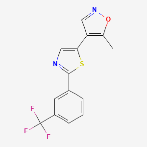 molecular formula C14H9F3N2OS B2956810 5-Methyl-4-{2-[3-(trifluoromethyl)phenyl]-1,3-thiazol-5-yl}isoxazole CAS No. 478245-63-5