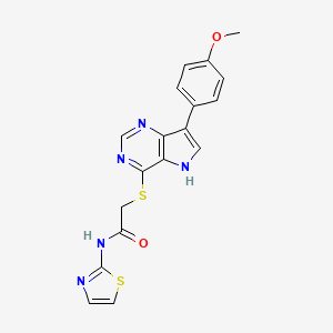 molecular formula C18H15N5O2S2 B2956816 2-((7-(4-methoxyphenyl)-5H-pyrrolo[3,2-d]pyrimidin-4-yl)thio)-N-(thiazol-2-yl)acetamide CAS No. 1421459-63-3