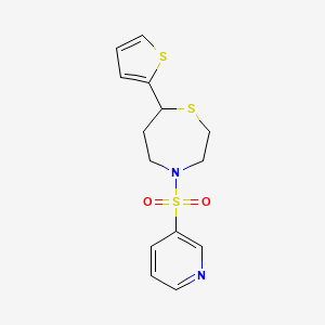 molecular formula C14H16N2O2S3 B2956820 4-(Pyridin-3-ylsulfonyl)-7-(thiophen-2-yl)-1,4-thiazepane CAS No. 1706292-82-1