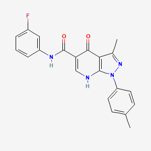 molecular formula C21H17FN4O2 B2956824 N-(3-fluorophenyl)-3-methyl-4-oxo-1-(p-tolyl)-4,7-dihydro-1H-pyrazolo[3,4-b]pyridine-5-carboxamide CAS No. 898412-66-3