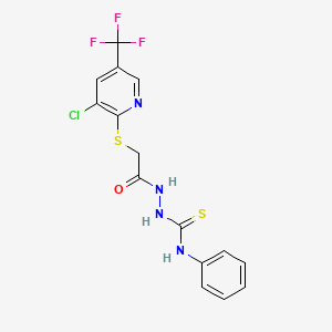 molecular formula C15H12ClF3N4OS2 B2956829 2-(3-Chloro-5-(trifluoromethyl)(2-pyridylthio))-N-(((phenylamino)thioxomethyl)amino)ethanamide CAS No. 1022600-30-1