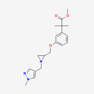 molecular formula C19H25N3O3 B2956872 Methyl 2-methyl-2-[3-[[1-[(1-methylpyrazol-4-yl)methyl]aziridin-2-yl]methoxy]phenyl]propanoate CAS No. 2418667-10-2