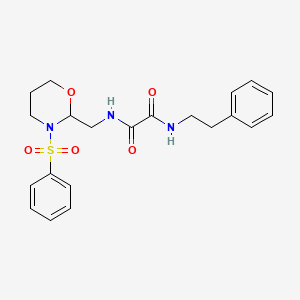 molecular formula C21H25N3O5S B2956875 N1-phenethyl-N2-((3-(phenylsulfonyl)-1,3-oxazinan-2-yl)methyl)oxalamide CAS No. 872881-29-3