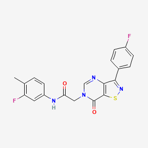 molecular formula C20H14F2N4O2S B2956896 N-(3-fluoro-4-methylphenyl)-2-[3-(4-fluorophenyl)-7-oxo-6H,7H-[1,2]thiazolo[4,5-d]pyrimidin-6-yl]acetamide CAS No. 1112298-28-8