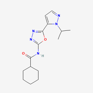 molecular formula C15H21N5O2 B2956912 N-(5-(1-isopropyl-1H-pyrazol-5-yl)-1,3,4-oxadiazol-2-yl)cyclohexanecarboxamide CAS No. 1172418-11-9
