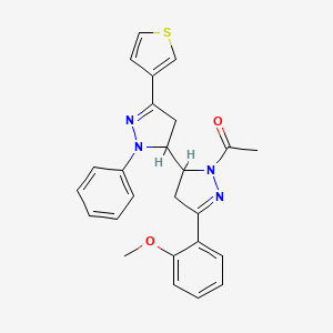1-(5-(2-methoxyphenyl)-2'-phenyl-5'-(thiophen-3-yl)-3,3',4,4'-tetrahydro-2H,2'H-[3,3'-bipyrazol]-2-yl)ethanone