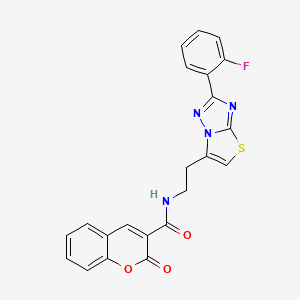molecular formula C22H15FN4O3S B2956936 N-{2-[2-(2-fluorophenyl)-[1,2,4]triazolo[3,2-b][1,3]thiazol-6-yl]ethyl}-2-oxo-2H-chromene-3-carboxamide CAS No. 895789-74-9