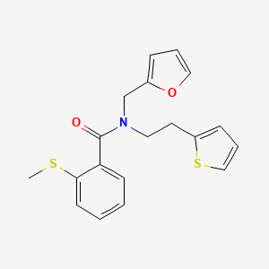molecular formula C19H19NO2S2 B2956941 N-(furan-2-ylmethyl)-2-(methylthio)-N-(2-(thiophen-2-yl)ethyl)benzamide CAS No. 1396673-89-4