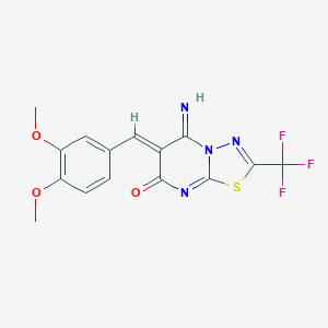 molecular formula C15H11F3N4O3S B295703 (6Z)-6-[(3,4-DIMETHOXYPHENYL)METHYLIDENE]-5-IMINO-2-(TRIFLUOROMETHYL)-5H,6H,7H-[1,3,4]THIADIAZOLO[3,2-A]PYRIMIDIN-7-ONE 