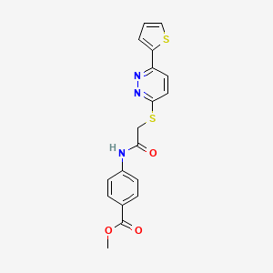 molecular formula C18H15N3O3S2 B2957063 Methyl 4-(2-{[6-(thiophen-2-YL)pyridazin-3-YL]sulfanyl}acetamido)benzoate CAS No. 872723-79-0