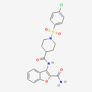 molecular formula C21H20ClN3O5S B2957081 N-(2-carbamoyl-1-benzofuran-3-yl)-1-(4-chlorobenzenesulfonyl)piperidine-4-carboxamide CAS No. 922482-31-3