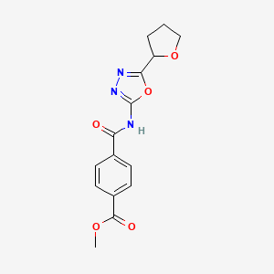 molecular formula C15H15N3O5 B2957139 Methyl 4-((5-(tetrahydrofuran-2-yl)-1,3,4-oxadiazol-2-yl)carbamoyl)benzoate CAS No. 921516-98-5