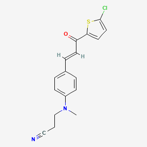molecular formula C17H15ClN2OS B2957149 (E)-3-((4-(3-(5-chlorothiophen-2-yl)-3-oxoprop-1-en-1-yl)phenyl)(methyl)amino)propanenitrile CAS No. 924859-91-6