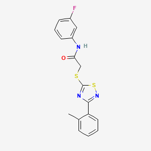 molecular formula C17H14FN3OS2 B2957224 N-(3-fluorophenyl)-2-((3-(o-tolyl)-1,2,4-thiadiazol-5-yl)thio)acetamide CAS No. 864918-52-5