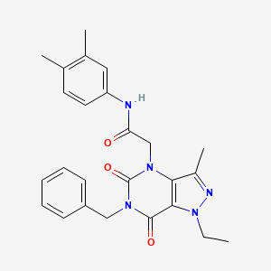 molecular formula C25H27N5O3 B2957240 2-{6-benzyl-1-ethyl-3-methyl-5,7-dioxo-1H,4H,5H,6H,7H-pyrazolo[4,3-d]pyrimidin-4-yl}-N-(3,4-dimethylphenyl)acetamide CAS No. 1358584-58-3