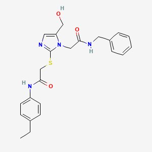 molecular formula C23H26N4O3S B2957252 2-({1-[(benzylcarbamoyl)methyl]-5-(hydroxymethyl)-1H-imidazol-2-yl}sulfanyl)-N-(4-ethylphenyl)acetamide CAS No. 921846-51-7