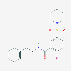 molecular formula C20H27FN2O3S B2957258 N-[2-(cyclohex-1-en-1-yl)ethyl]-2-fluoro-5-(piperidine-1-sulfonyl)benzamide CAS No. 422522-96-1