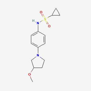 molecular formula C14H20N2O3S B2957299 N-(4-(3-methoxypyrrolidin-1-yl)phenyl)cyclopropanesulfonamide CAS No. 1796970-78-9