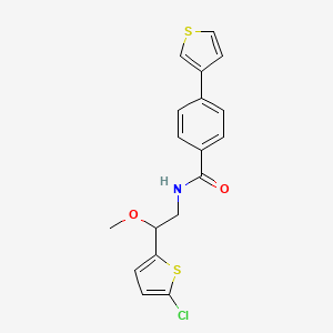 molecular formula C18H16ClNO2S2 B2957311 N-(2-(5-chlorothiophen-2-yl)-2-methoxyethyl)-4-(thiophen-3-yl)benzamide CAS No. 2034403-93-3