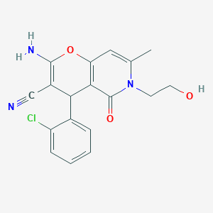 molecular formula C18H16ClN3O3 B2957421 2-amino-4-(2-chlorophenyl)-6-(2-hydroxyethyl)-7-methyl-5-oxo-4H,5H,6H-pyrano[3,2-c]pyridine-3-carbonitrile CAS No. 884215-78-5