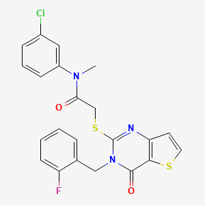 molecular formula C22H17ClFN3O2S2 B2957454 N-(3-chlorophenyl)-2-({3-[(2-fluorophenyl)methyl]-4-oxo-3H,4H-thieno[3,2-d]pyrimidin-2-yl}sulfanyl)-N-methylacetamide CAS No. 1252886-43-3