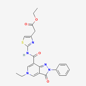 molecular formula C22H21N5O4S B2957551 ethyl 2-(2-{5-ethyl-3-oxo-2-phenyl-2H,3H,5H-pyrazolo[4,3-c]pyridine-7-amido}-1,3-thiazol-4-yl)acetate CAS No. 923156-79-0