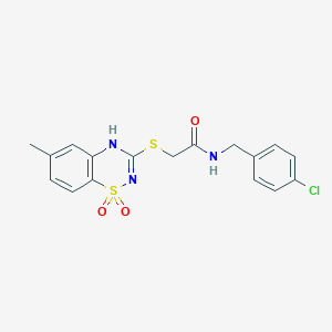 molecular formula C17H16ClN3O3S2 B2957570 N-[(4-chlorophenyl)methyl]-2-[(6-methyl-1,1-dioxo-4H-1lambda6,2,4-benzothiadiazin-3-yl)sulfanyl]acetamide CAS No. 899724-31-3