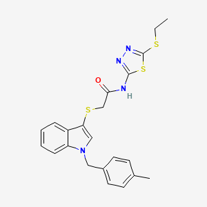 molecular formula C22H22N4OS3 B2957658 N-[5-(ethylsulfanyl)-1,3,4-thiadiazol-2-yl]-2-({1-[(4-methylphenyl)methyl]-1H-indol-3-yl}sulfanyl)acetamide CAS No. 681276-86-8