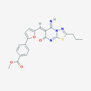 molecular formula C21H18N4O4S B295778 METHYL 4-(5-{[(6Z)-5-IMINO-7-OXO-2-PROPYL-5H,6H,7H-[1,3,4]THIADIAZOLO[3,2-A]PYRIMIDIN-6-YLIDENE]METHYL}FURAN-2-YL)BENZOATE 